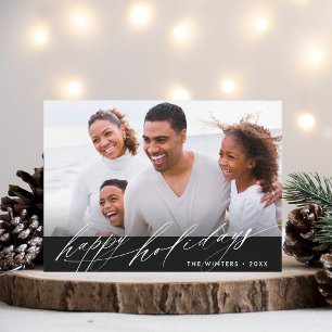 Stylish Black & White Script Christmas Photo Holiday Card