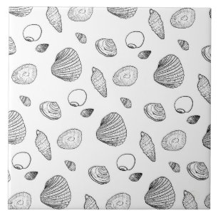 Stylish Black White Seashells Pattern Tile