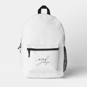 Stylish Black White Signature Script Monogram Printed Backpack