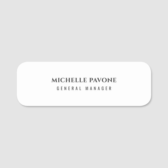 Stylish Black & White Simple Plain Professional Name Tag (Front)