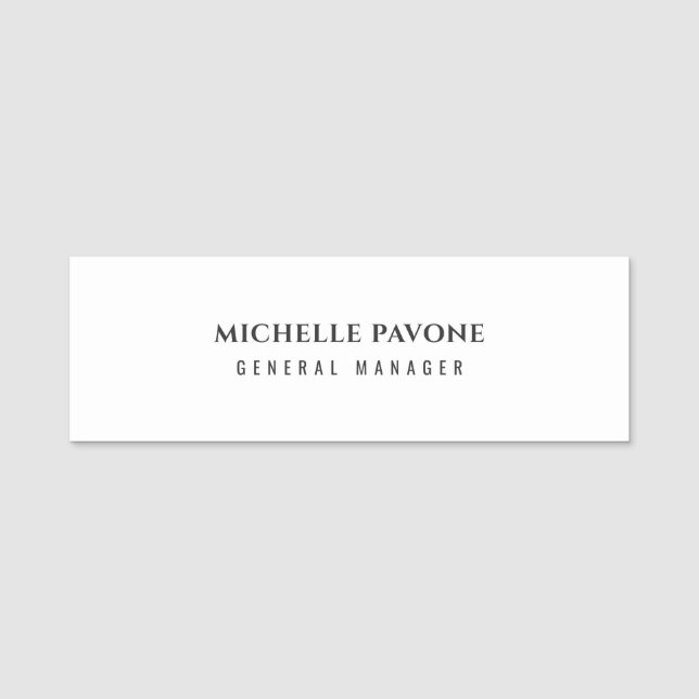 Stylish Black & White Simple Plain Professional Name Tag (Front)