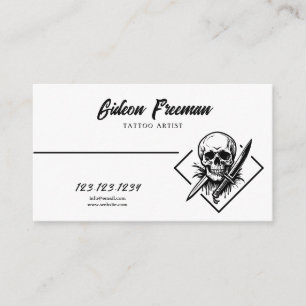 Stylish Black & White Skull Knives Tattoo Artist Business Card