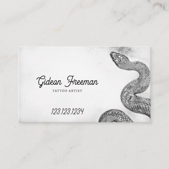 Stylish Black & White Snake Tattoo Artist Business Card (Front)