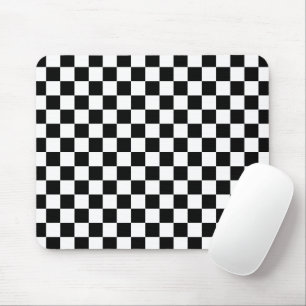 Stylish Black White Square Pattern Mouse Mat