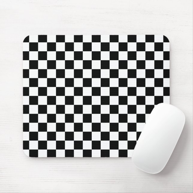 Stylish Black White Square Pattern Mouse Mat (With Mouse)