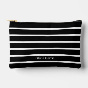 Stylish Black & White Stripe Travel & Make Up Bag