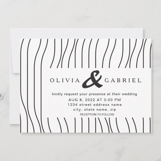 Stylish black white stripes. Modern Wedding Invitation (Front)