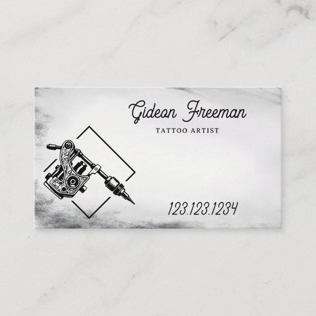 Stylish Black & White Tattoo Machine Business Card (Front)