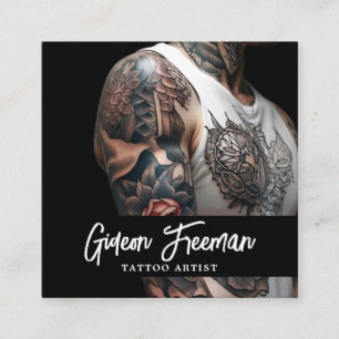 Stylish Black & White Tattooed Arm Tattoo Artist Square Business Card