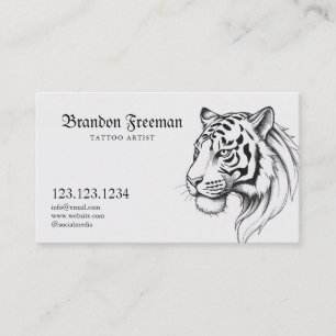 Stylish Black & White Tiger Head Sketch Tattoo Business Card