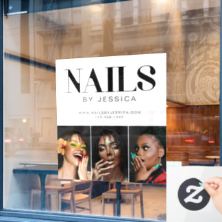 Stylish Black White Typography 3 Photo Nail Salon Window Cling