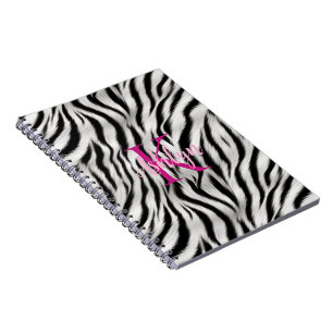 Stylish Black White Zebra Animal Pink Monogram Notebook