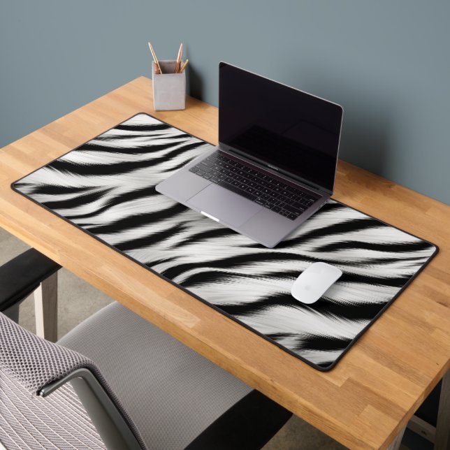 Stylish Black White Zebra Animal Print Desk Mat (Office 2)