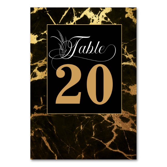 Stylish Black with Gold Marbling Table Number (Front)