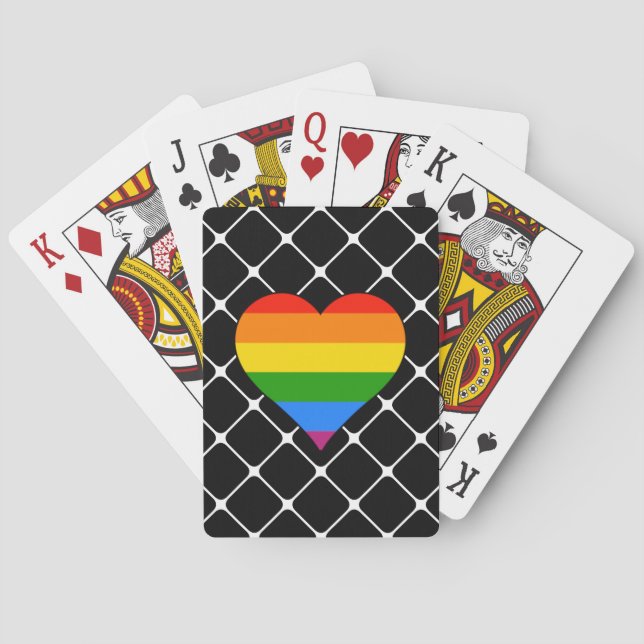 Stylish Black with Rainbow Heart  Playing Cards (Back)