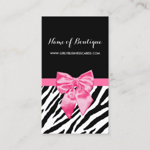 Stylish Black Zebra Print Girly Hot Pink Ribbon Business Card