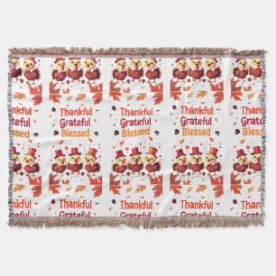 Stylish Blessed, Grateful Thankful Thanksgiving Throw Blanket
