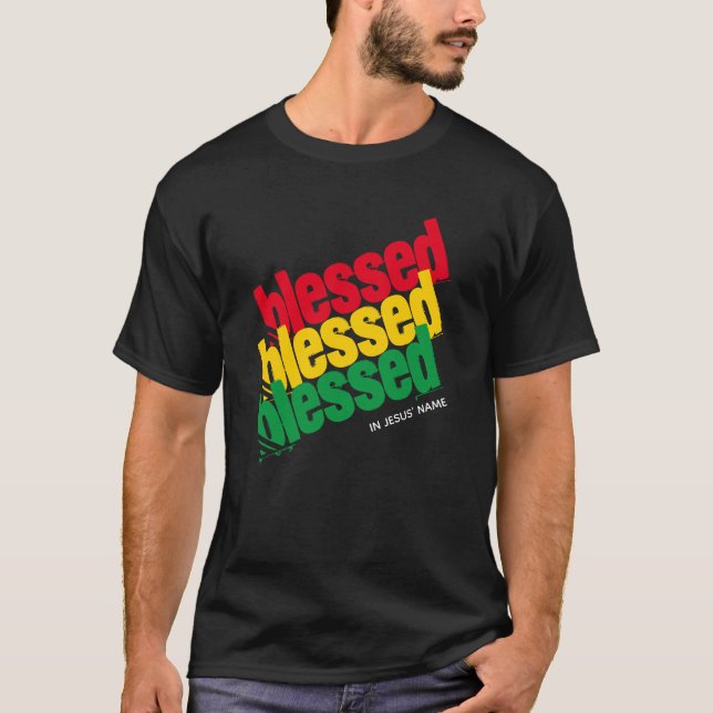 Stylish BLESSED In Jesus' Name Christian T-Shirt (Front)