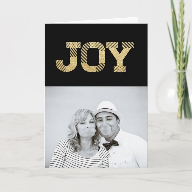 Stylish Block Font Gold Glitter Joy Modern Holiday (Front)