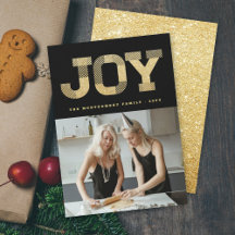 Stylish Block Font Gold Glitter Joy Modern Holiday