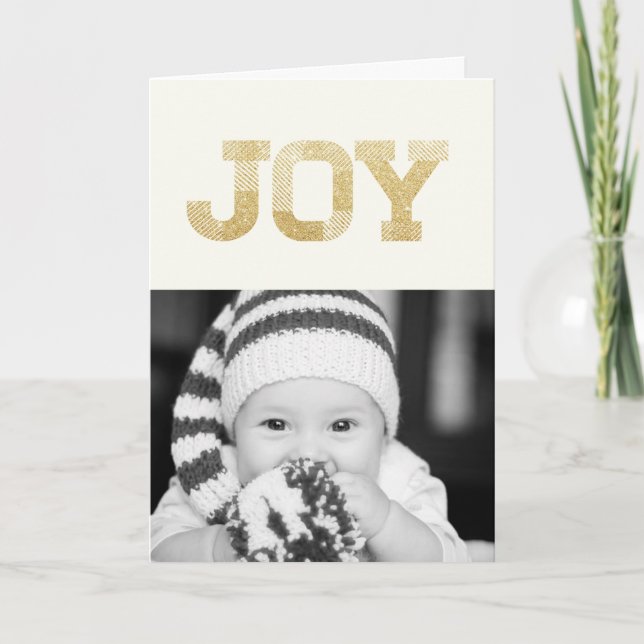 Stylish Block Font Gold Glitter Joy Modern Holiday (Front)