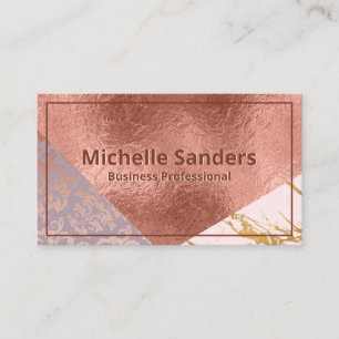 Stylish Block Marble Damask Rose Gold Foil Business Card