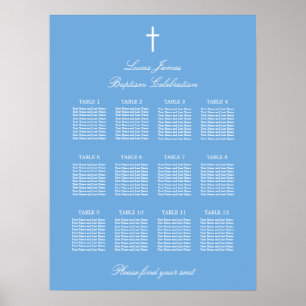 Stylish Blue 12 Table Baptism Seating Chart Poster