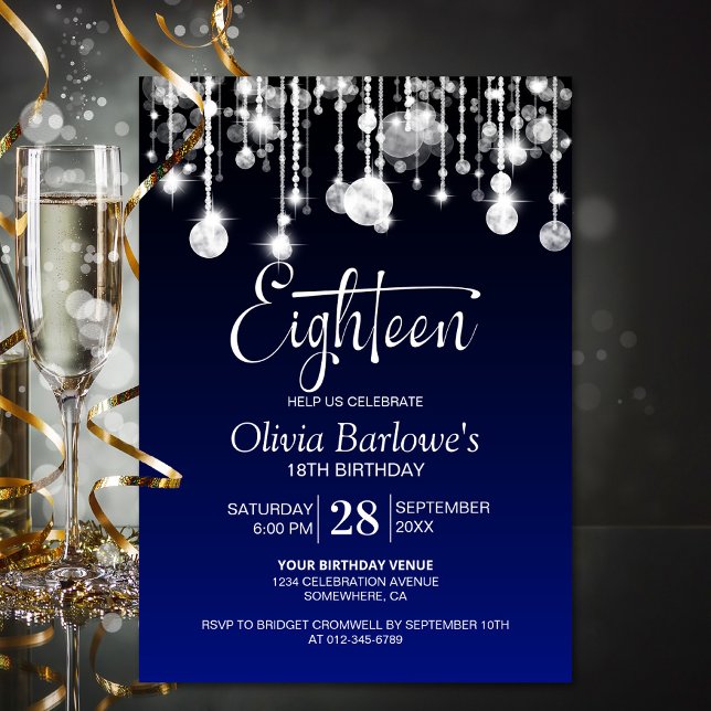 Stylish Blue 18th Birthday Party Invitation (Creator Uploaded)