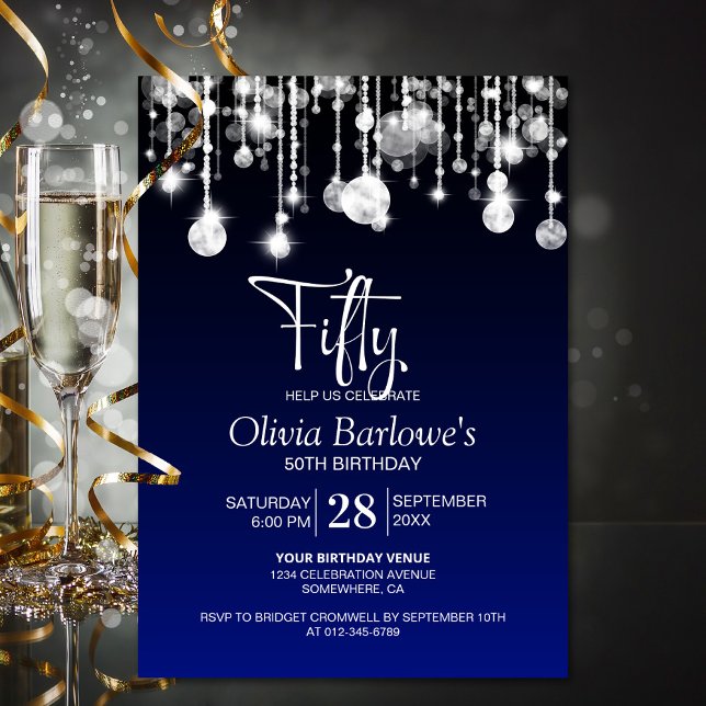 Stylish Blue 50th Birthday Party Invitation (Creator Uploaded)