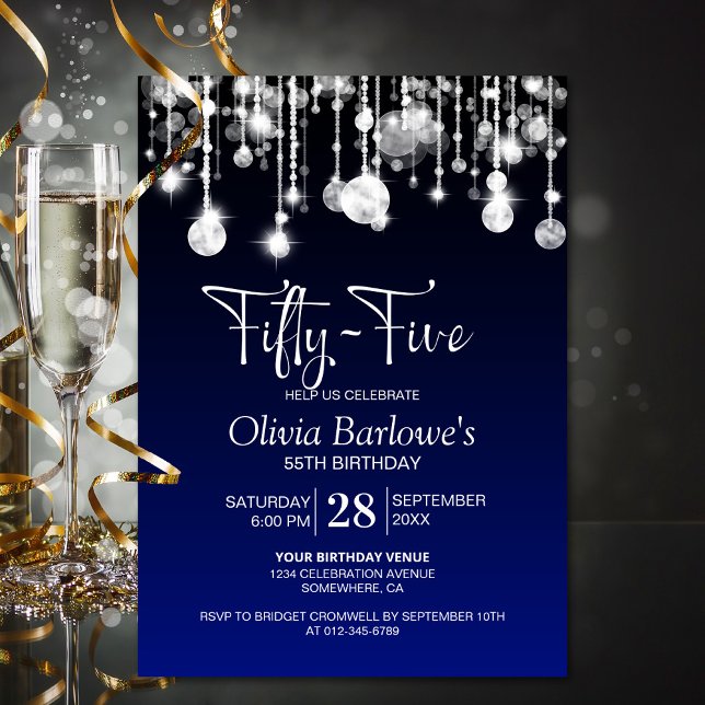 Stylish Blue 55th Birthday Party Invitation (Creator Uploaded)