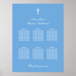Stylish Blue 6 Table Baptism Seating Chart Poster
