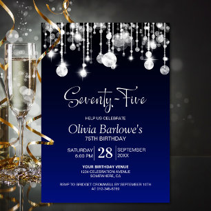 Stylish Blue 75th Birthday Party Invitation