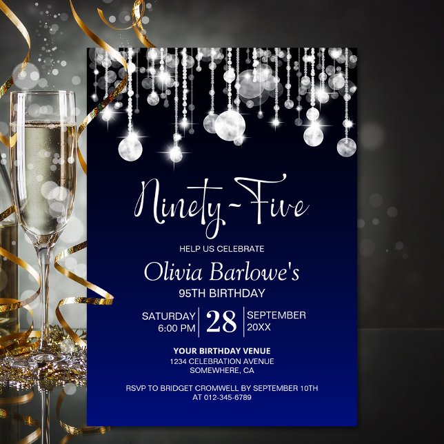 Stylish Blue 95th Birthday Party Invitation (Creator Uploaded)