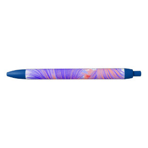Stylish Blue Abstract Feathers Black Ink Pen