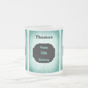 Stylish blue add name 70th Birthday design Frosted Glass Coffee Mug