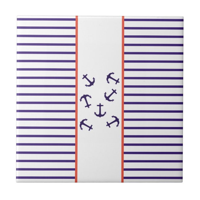 Stylish Blue Anchor Sea Ocean Theme Tile (Front)