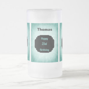Stylish blue and black 21st Birthday design Frosted Glass Beer Mug