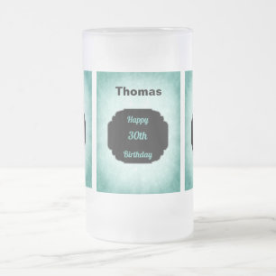Stylish blue and black 30th Birthday design Frosted Glass Beer Mug
