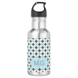 Stylish Blue and Brown Personalised Argyle Pattern 532 Ml Water Bottle