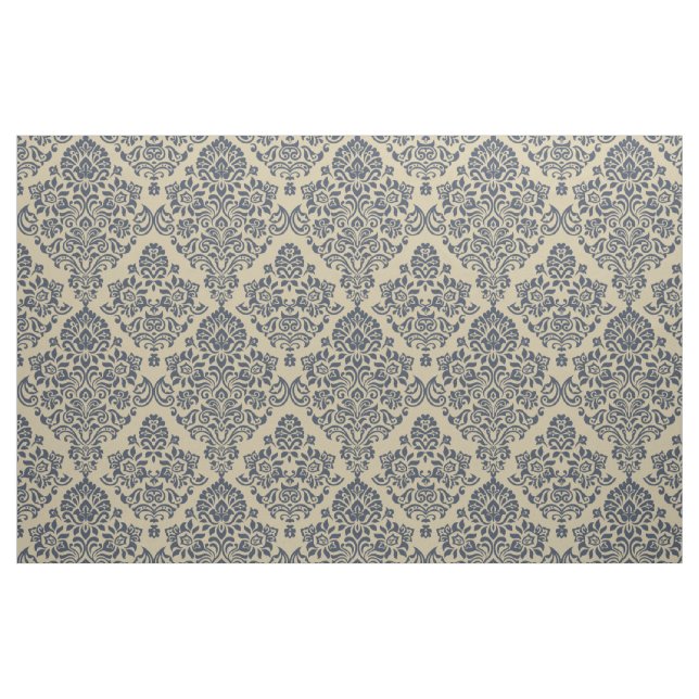 Stylish Blue and Cream Damask Pattern Fabric (Fat Quarter)