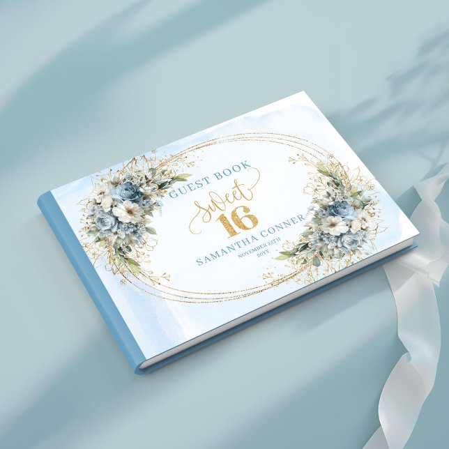 Stylish Blue and Gold Greenery Sweet Sixteen Guest Book (Stylish Blue and Gold Greenery Sweet Sixteen Guest Book

)