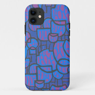 Stylish Blue and Magenta Abstract, Black Outlines iPhone 11 Case