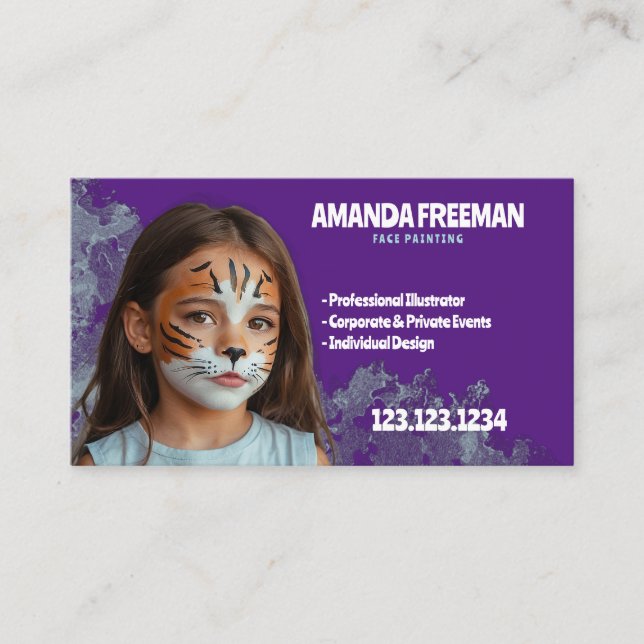 Stylish Blue and Purple Artist Face Painting Business Card (Front)