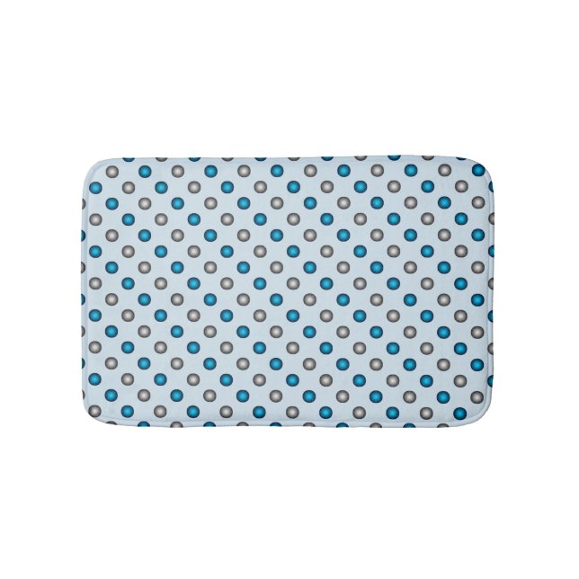 Stylish Blue and Silver Polka Dot Pattern Bath Mat (Front)