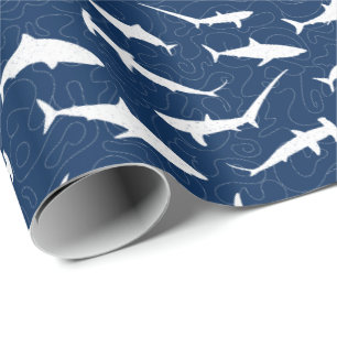 Stylish Blue and White Shark Print Wrapping Paper