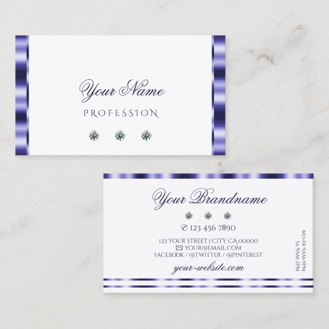 Stylish Blue and White Sparkling Jewels Elegant Business Card (Front/Back)
