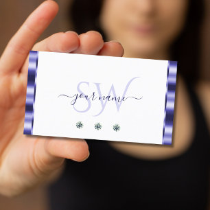 Stylish Blue and White Sparkling Jewels Monogram Business Card
