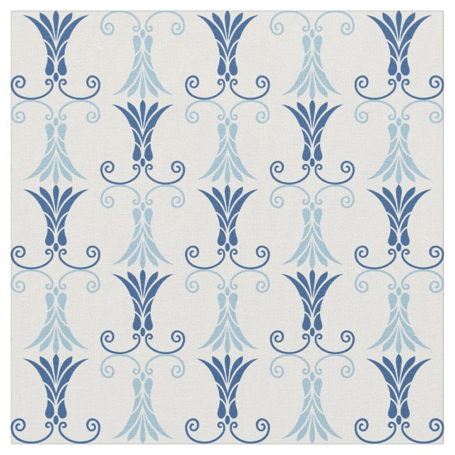 Stylish Blue Art deco Floral Pattern Fabric (Close Up)