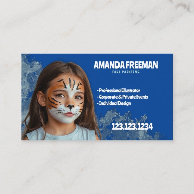 Stylish Blue Artist Face Painting Business Card (Front)
