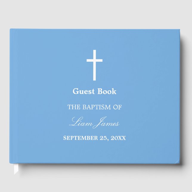 Stylish Blue Baptism Guest Book (Front)